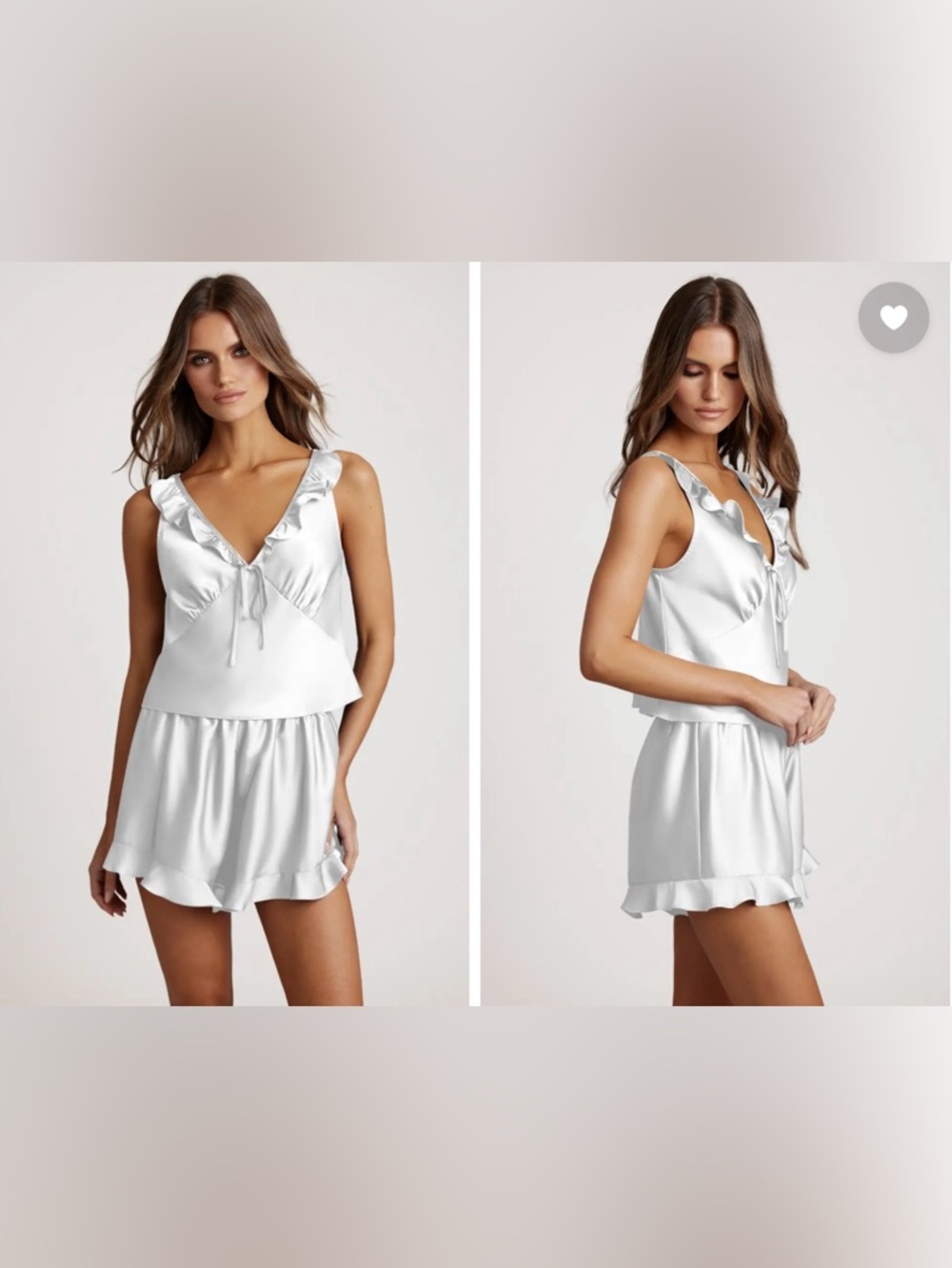 Azazie Satin Ruffle-Trim Cami & Short Set - White